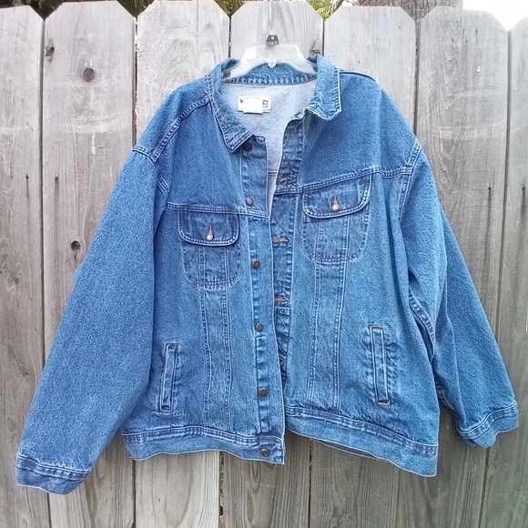 VINTAGE WRANGLER DENIM JACKET MENS TALL SZ 4X BLUE RUGGED WEAR